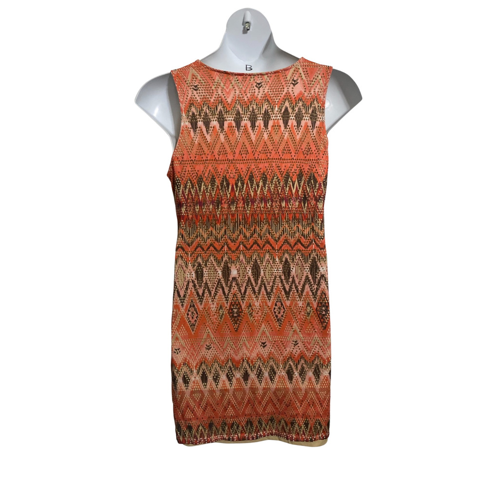 Women's size 14 sleeveless net orange, brown and white print short dress - Picture 3 of 3